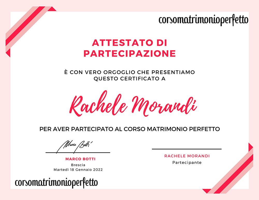 Diploma Matrimonio Perfetto - Rachele Morandi